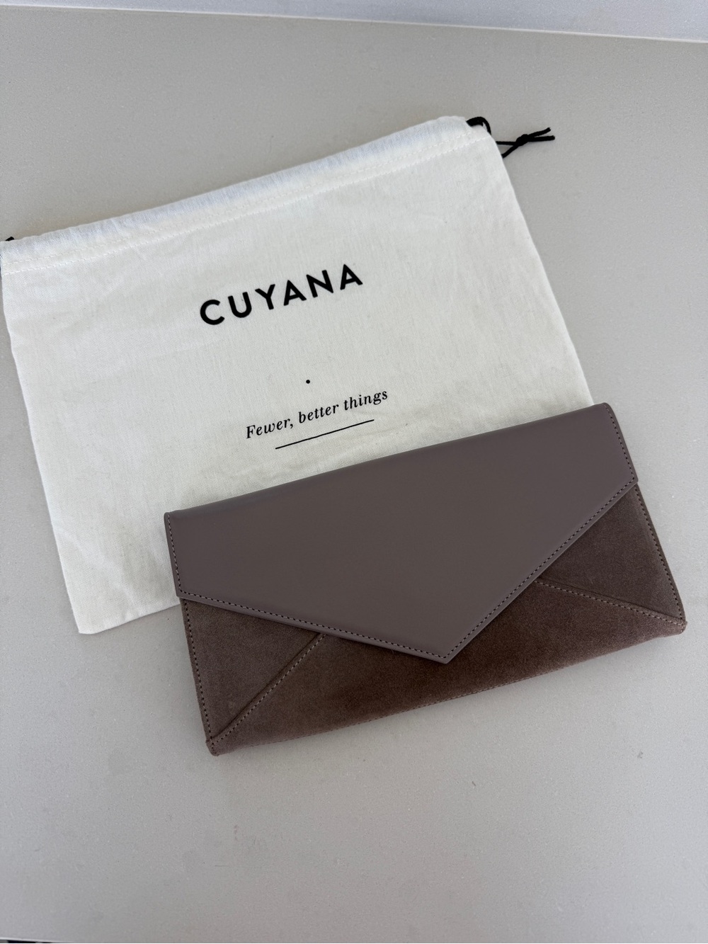 Cuyana Taupe Gray Leather & Suede Envelope Clutch NWOT